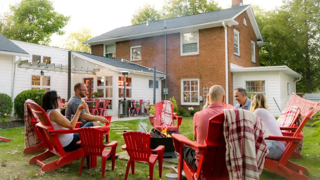 Linden House backyard firepit luxury vacation rental Bloomington Indiana