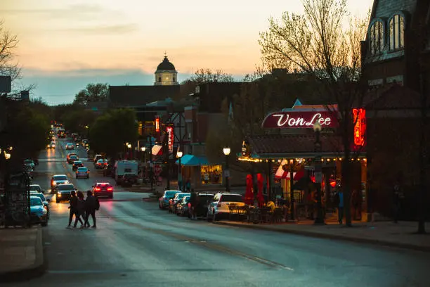 Kirkwood Avenue Bloomington Indiana at night Little 500 weekend