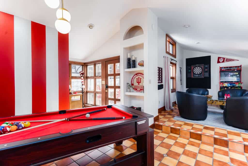 Linden House game room luxury rental Bloomington Indiana Little 500 weekend
